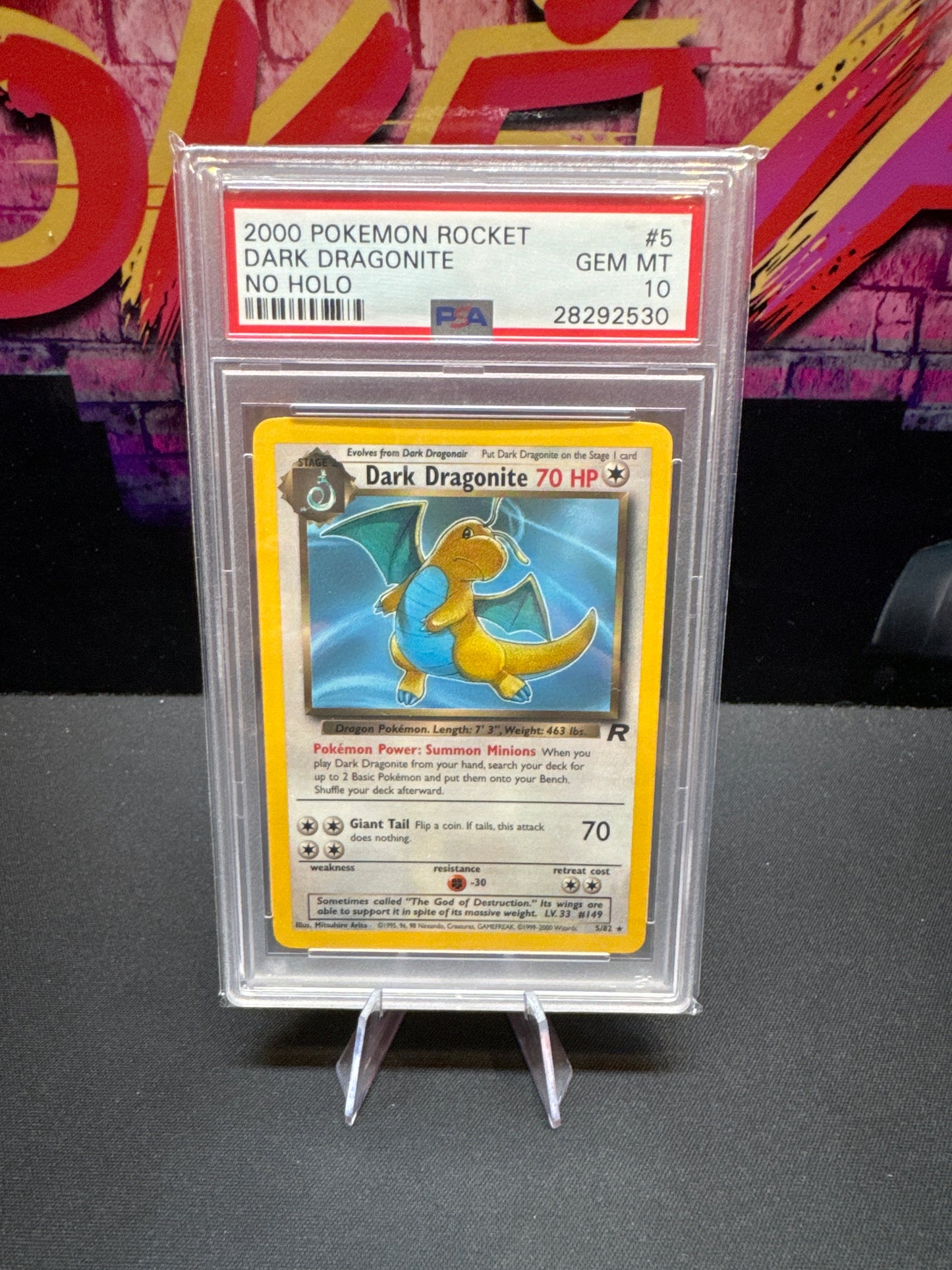 Pokemon rocket Dark Dragonite no holo error #5 PSA 10